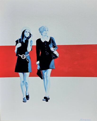 Two Women Walking - a Paint Artowrk by Alan Sanchez